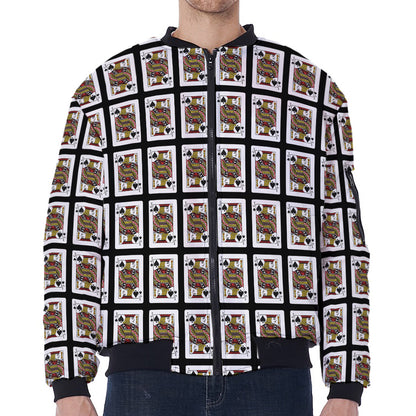 Jack Of Spades Pattern Print Zip Sleeve Bomber Jacket