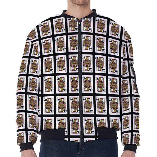 Jack Of Spades Pattern Print Zip Sleeve Bomber Jacket