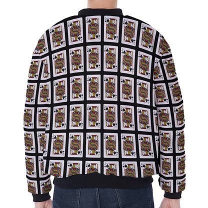 Jack Of Spades Pattern Print Zip Sleeve Bomber Jacket