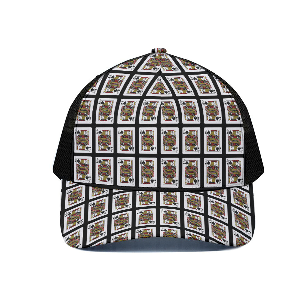 Jack Of Spades Playing Card Pattern Print Black Mesh Trucker Cap