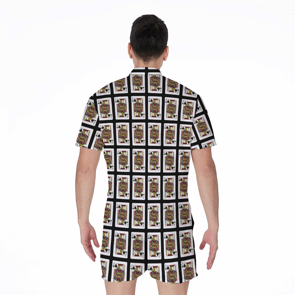 Jack Of Spades Playing Card Pattern Print Men's Rompers