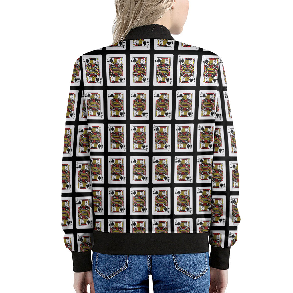 Jack Of Spades Playing Card Pattern Print Women's Bomber Jacket