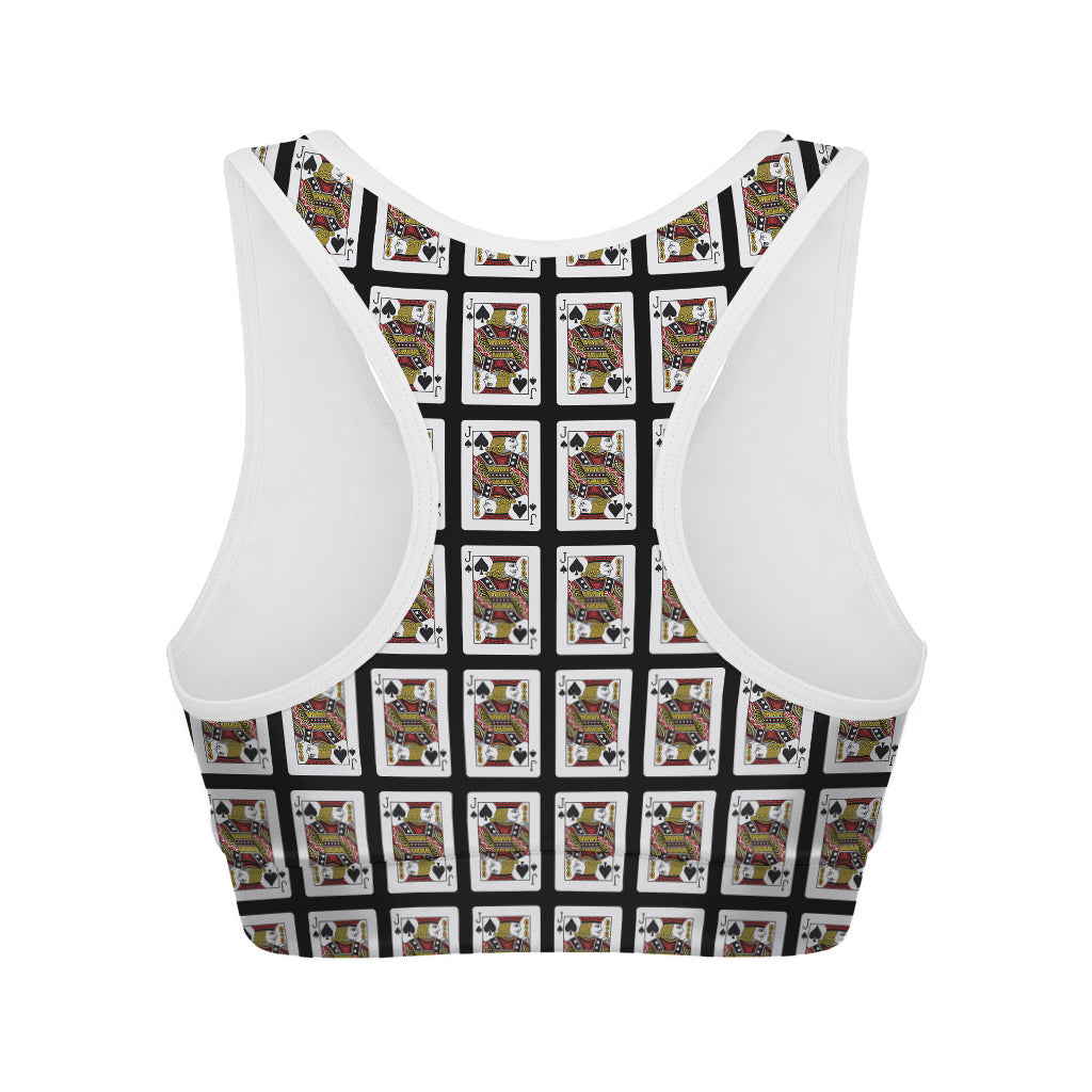 Jack Of Spades Playing Card Pattern Print Women's Sports Bra