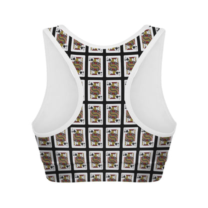 Jack Of Spades Playing Card Pattern Print Women's Sports Bra
