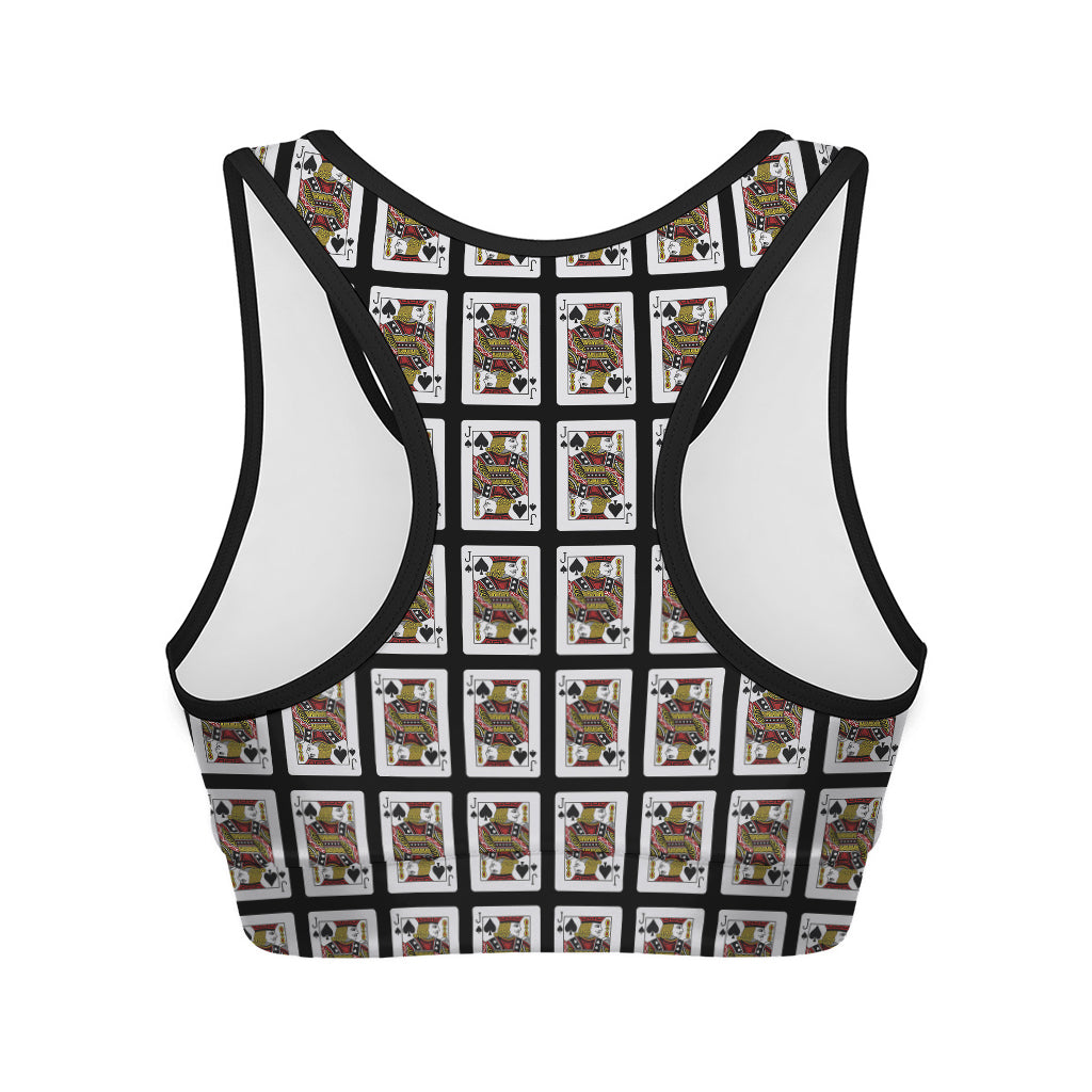 Jack Of Spades Playing Card Pattern Print Women's Sports Bra