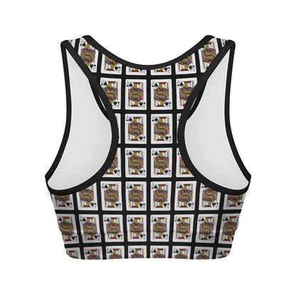 Jack Of Spades Playing Card Pattern Print Women's Sports Bra