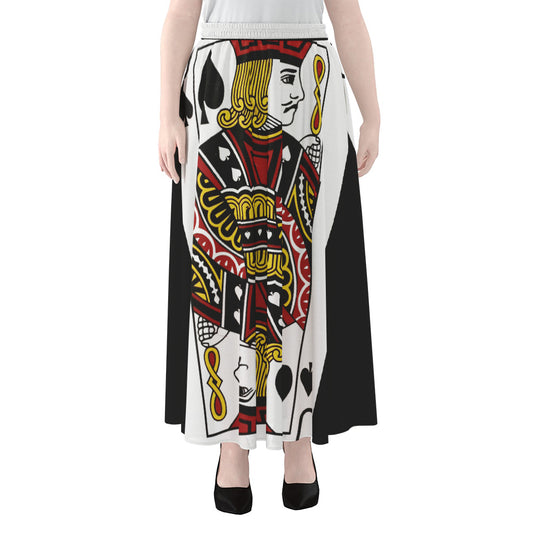 Jack Of Spades Playing Card Print Chiffon Maxi Skirt
