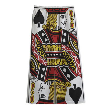 Jack Of Spades Playing Card Print Cotton Front Slit Maxi Skirt