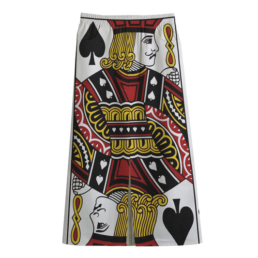 Jack Of Spades Playing Card Print Cotton Front Slit Maxi Skirt