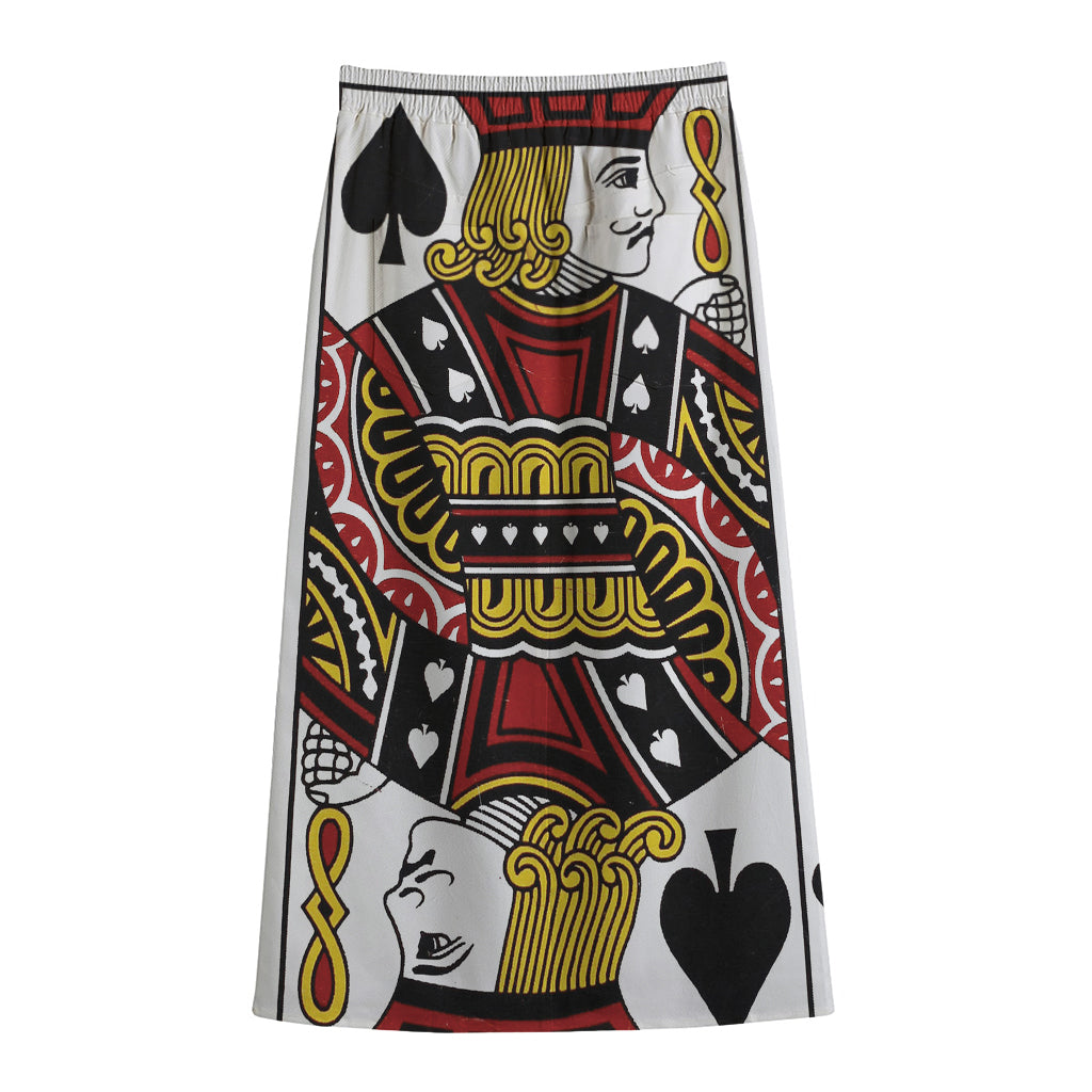 Jack Of Spades Playing Card Print Cotton Front Slit Maxi Skirt