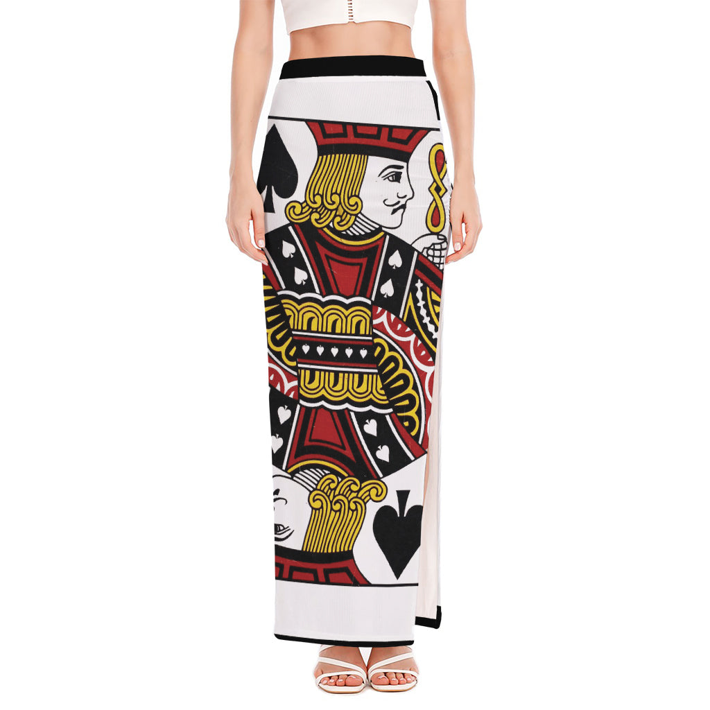 Jack Of Spades Playing Card Print High Slit Maxi Skirt