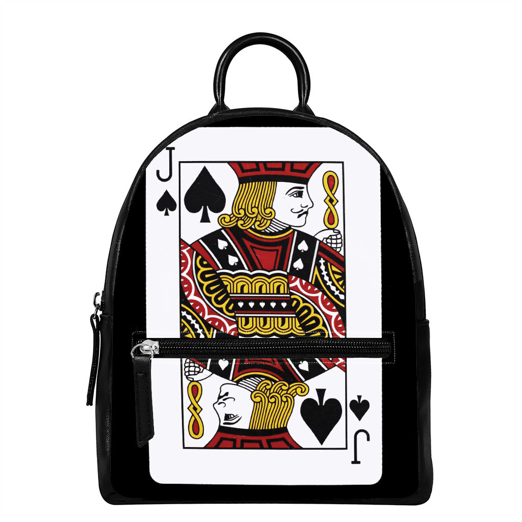 Jack Of Spades Playing Card Print Leather Backpack