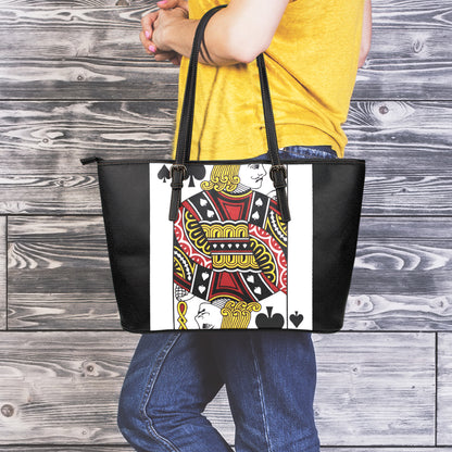 Jack Of Spades Playing Card Print Leather Tote Bag