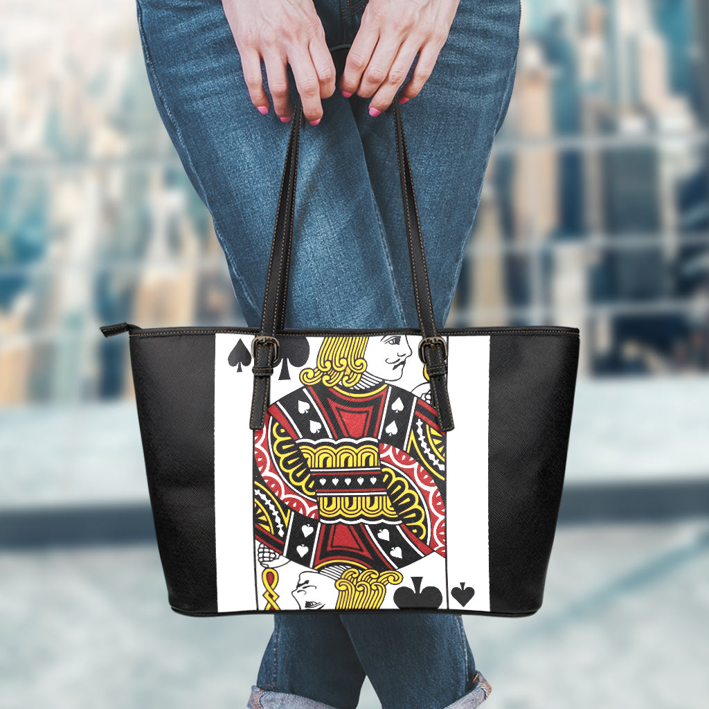 Jack Of Spades Playing Card Print Leather Tote Bag
