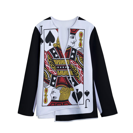 Jack Of Spades Playing Card Print Long Sleeve Short Coat