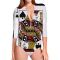 Jack Of Spades Playing Card Print Long Sleeve Swimsuit