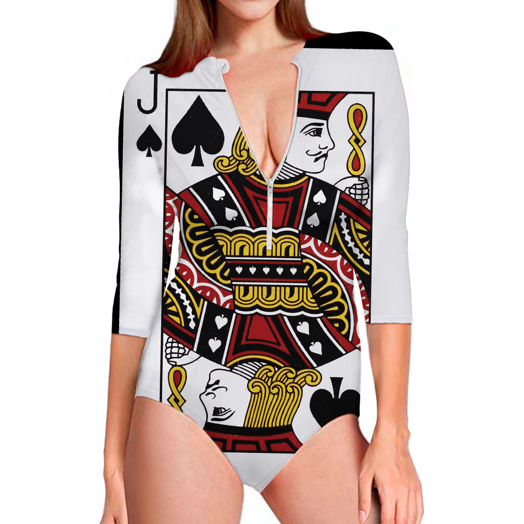 Jack Of Spades Playing Card Print Long Sleeve Swimsuit