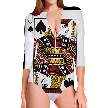 Jack Of Spades Playing Card Print Long Sleeve Swimsuit
