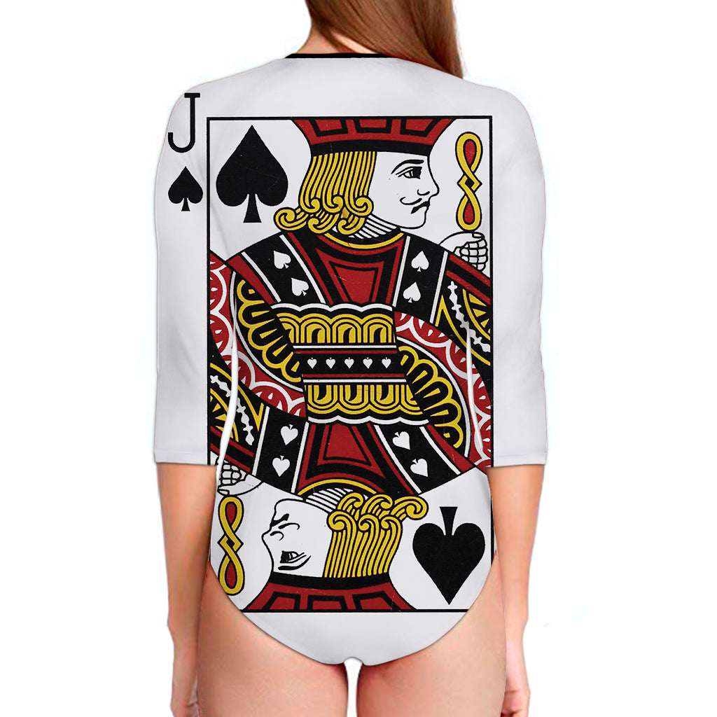 Jack Of Spades Playing Card Print Long Sleeve Swimsuit