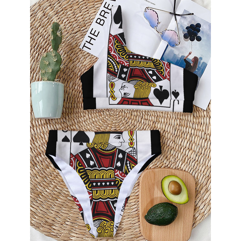 Jack Of Spades Playing Card Print One Shoulder Bikini Top