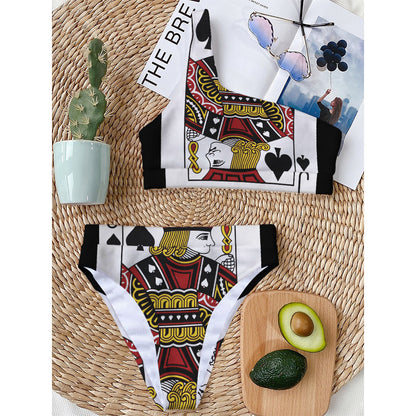 Jack Of Spades Playing Card Print One Shoulder Bikini Top