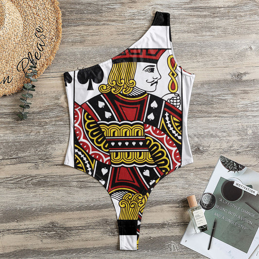 Jack Of Spades Playing Card Print One Shoulder Bodysuit