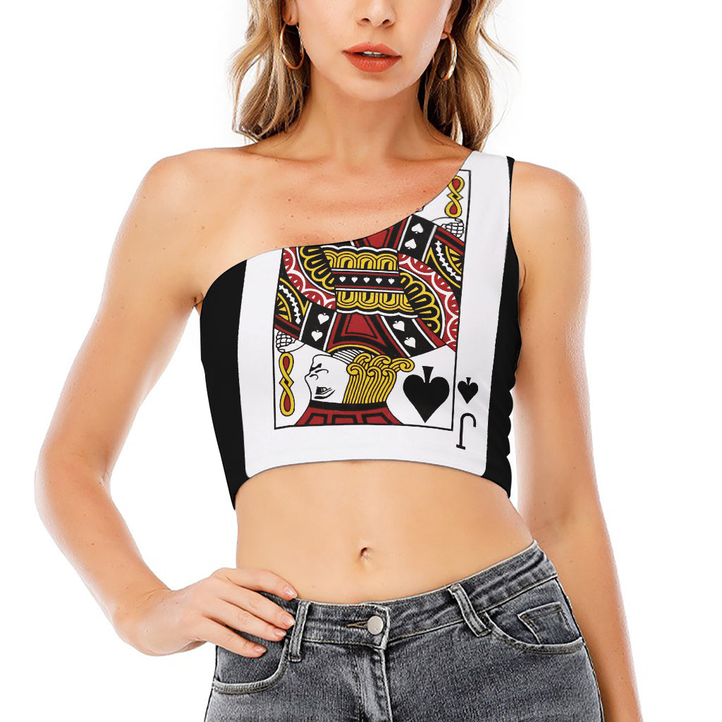 Jack Of Spades Playing Card Print One Shoulder Crop Top