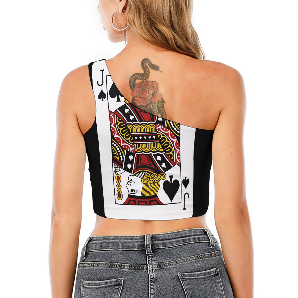 Jack Of Spades Playing Card Print One Shoulder Crop Top