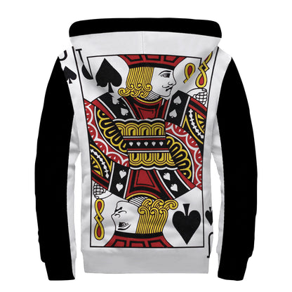 Jack Of Spades Playing Card Print Sherpa Lined Zip Up Hoodie