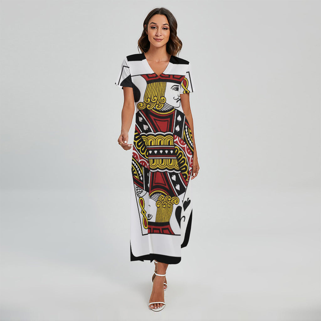 Jack Of Spades Playing Card Print Short Sleeve Maxi Dress