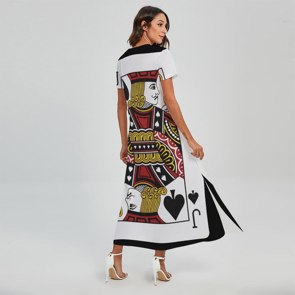 Jack Of Spades Playing Card Print Short Sleeve Maxi Dress