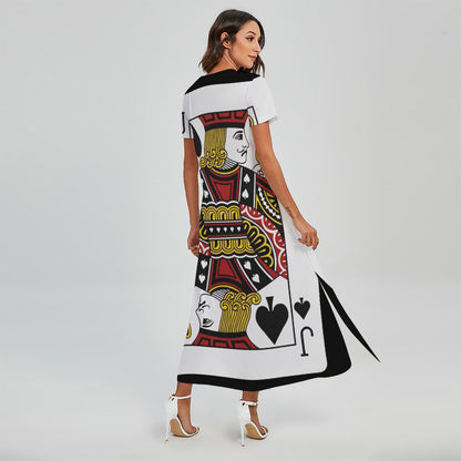 Jack Of Spades Playing Card Print Short Sleeve Maxi Dress