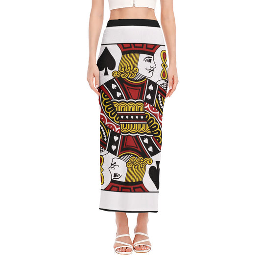 Jack Of Spades Playing Card Print Side Slit Maxi Skirt
