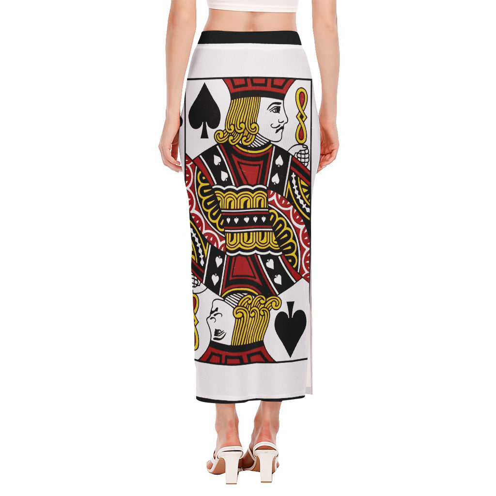 Jack Of Spades Playing Card Print Side Slit Maxi Skirt