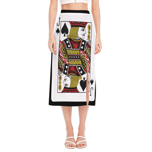 Jack Of Spades Playing Card Print Side Slit Midi Skirt