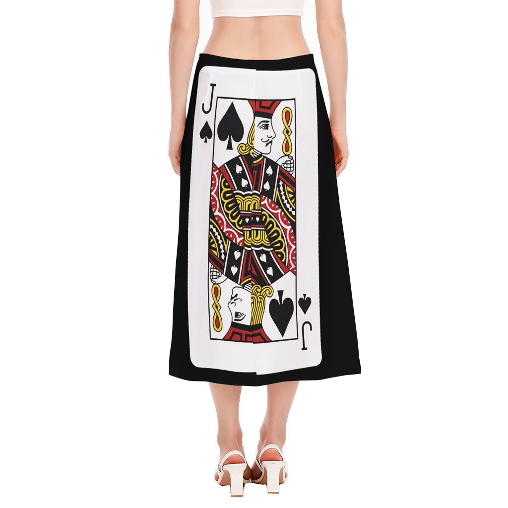 Jack Of Spades Playing Card Print Side Slit Midi Skirt