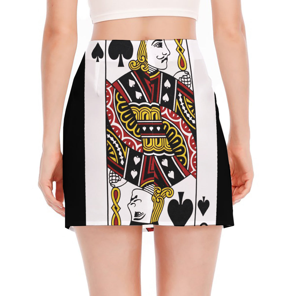 Jack Of Spades Playing Card Print Side Slit Mini Skirt