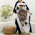 Jack Of Spades Playing Card Print Silk V-Neck Kaftan Dress