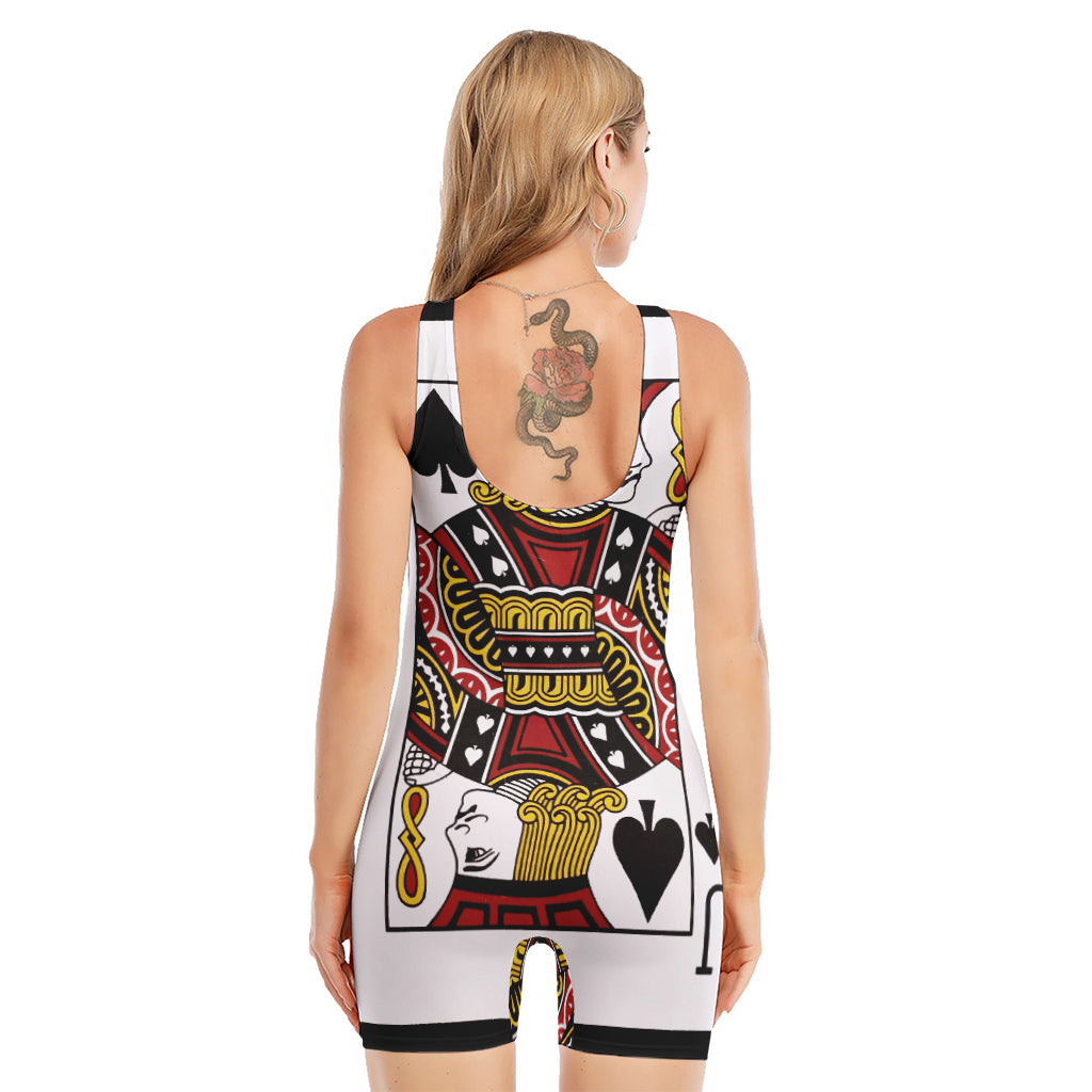 Jack Of Spades Playing Card Print Sleeveless One Piece Swimsuit
