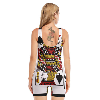 Jack Of Spades Playing Card Print Sleeveless One Piece Swimsuit