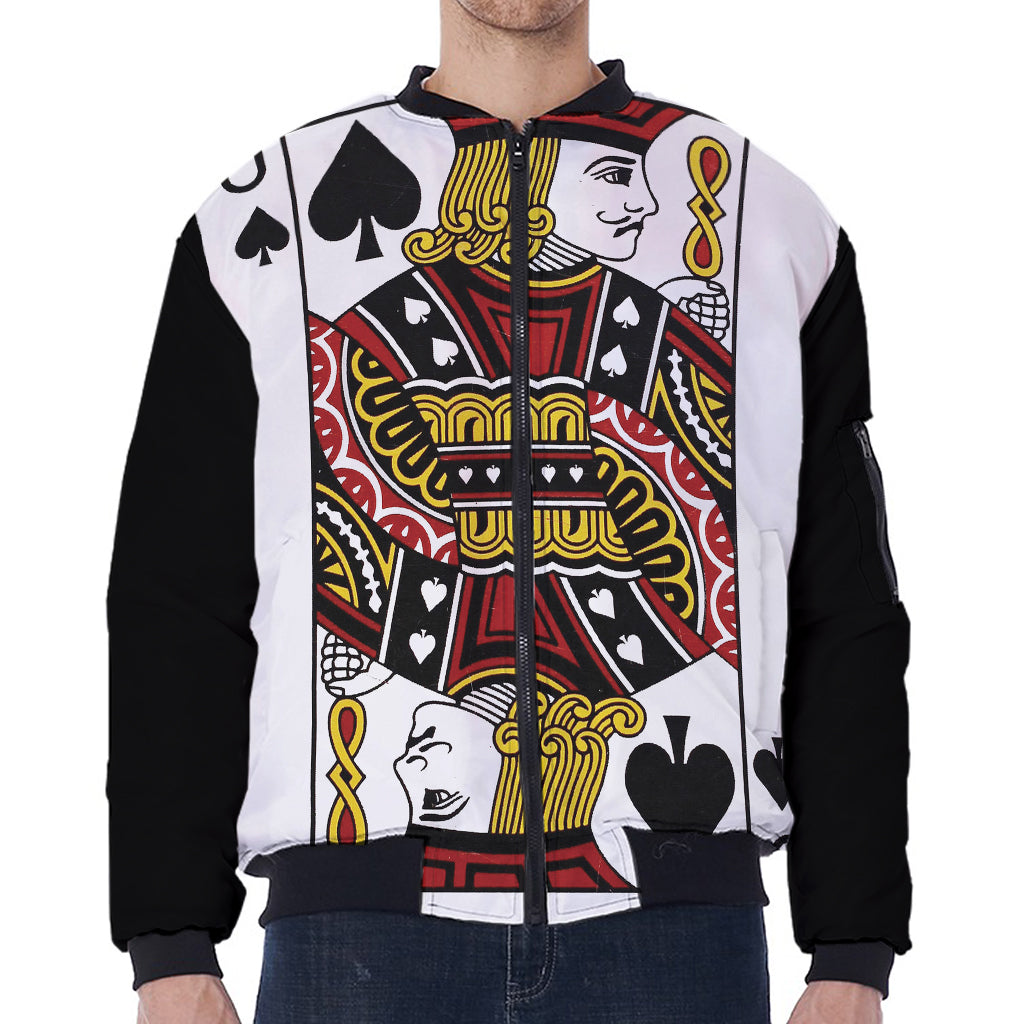 Jack Of Spades Playing Card Print Zip Sleeve Bomber Jacket
