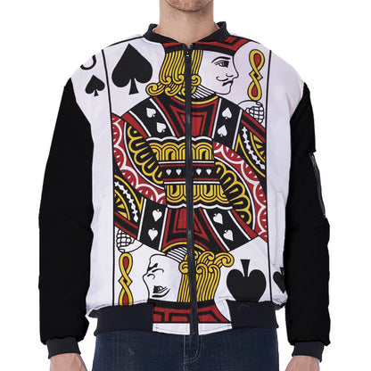 Jack Of Spades Playing Card Print Zip Sleeve Bomber Jacket