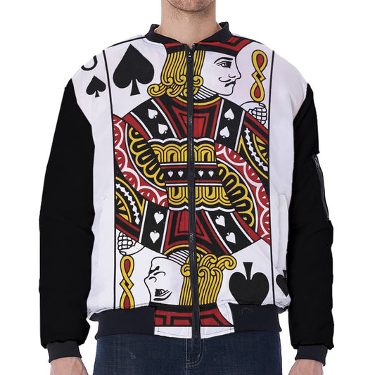 Jack Of Spades Playing Card Print Zip Sleeve Bomber Jacket