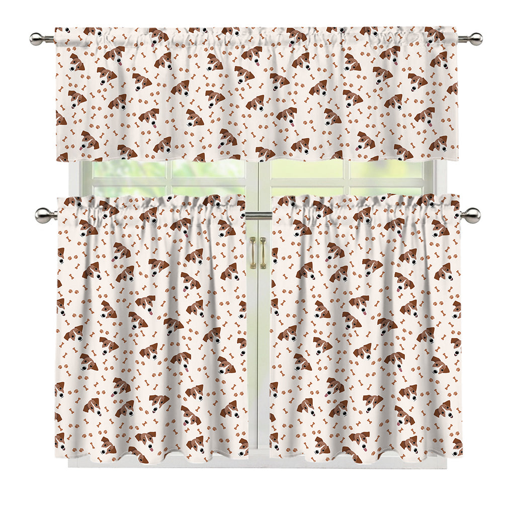 Jack Russell Terrier And Bone Print 3 Piece Kitchen Curtains