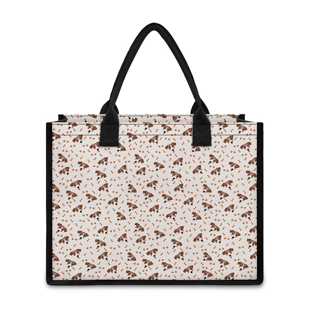 Jack Russell Terrier And Bone Print Canvas Tote Bag