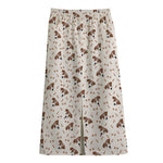 Jack Russell Terrier And Bone Print Cotton Front Slit Maxi Skirt