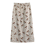 Jack Russell Terrier And Bone Print Cotton Front Slit Maxi Skirt