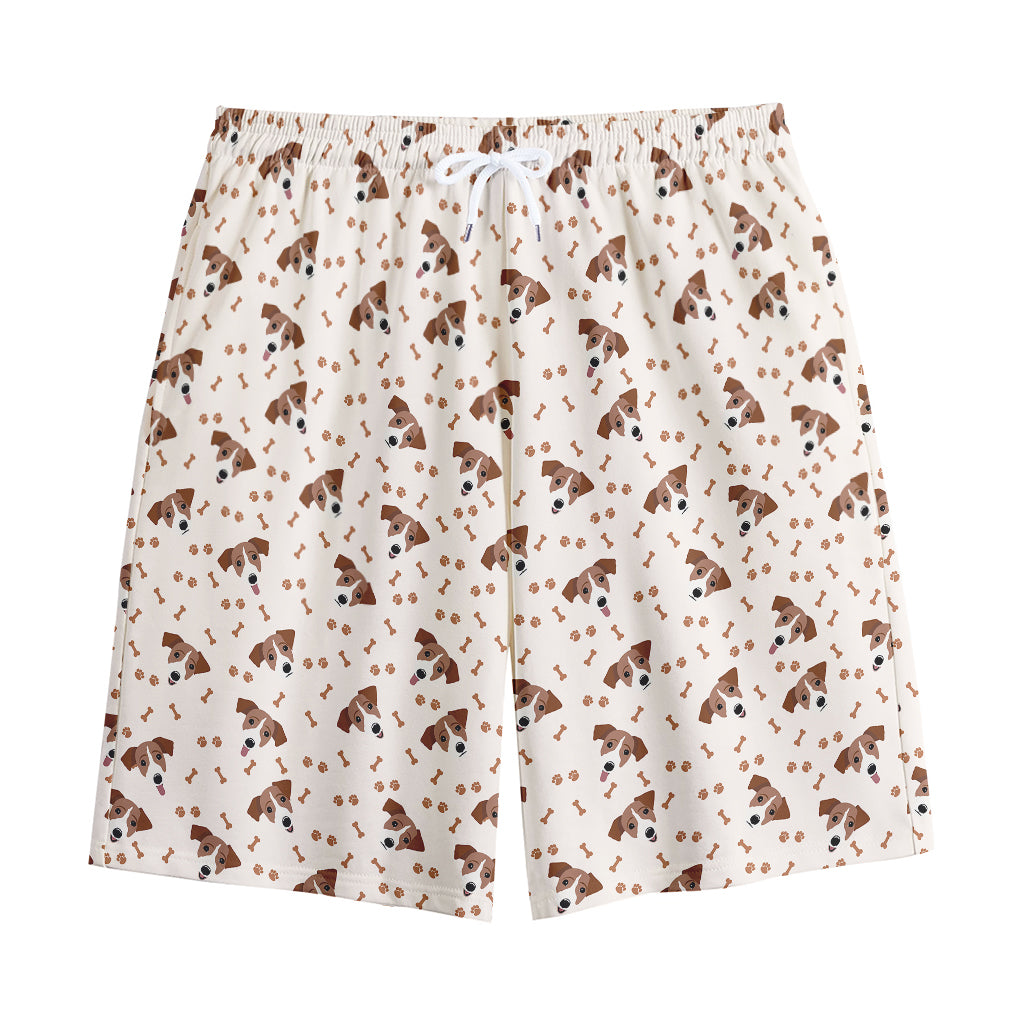 Jack Russell Terrier And Bone Print Cotton Shorts
