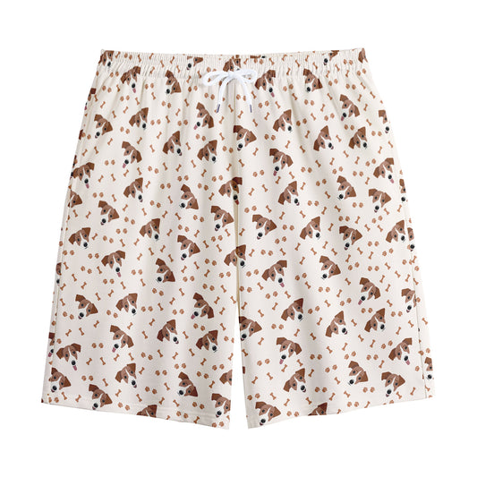 Jack Russell Terrier And Bone Print Cotton Shorts