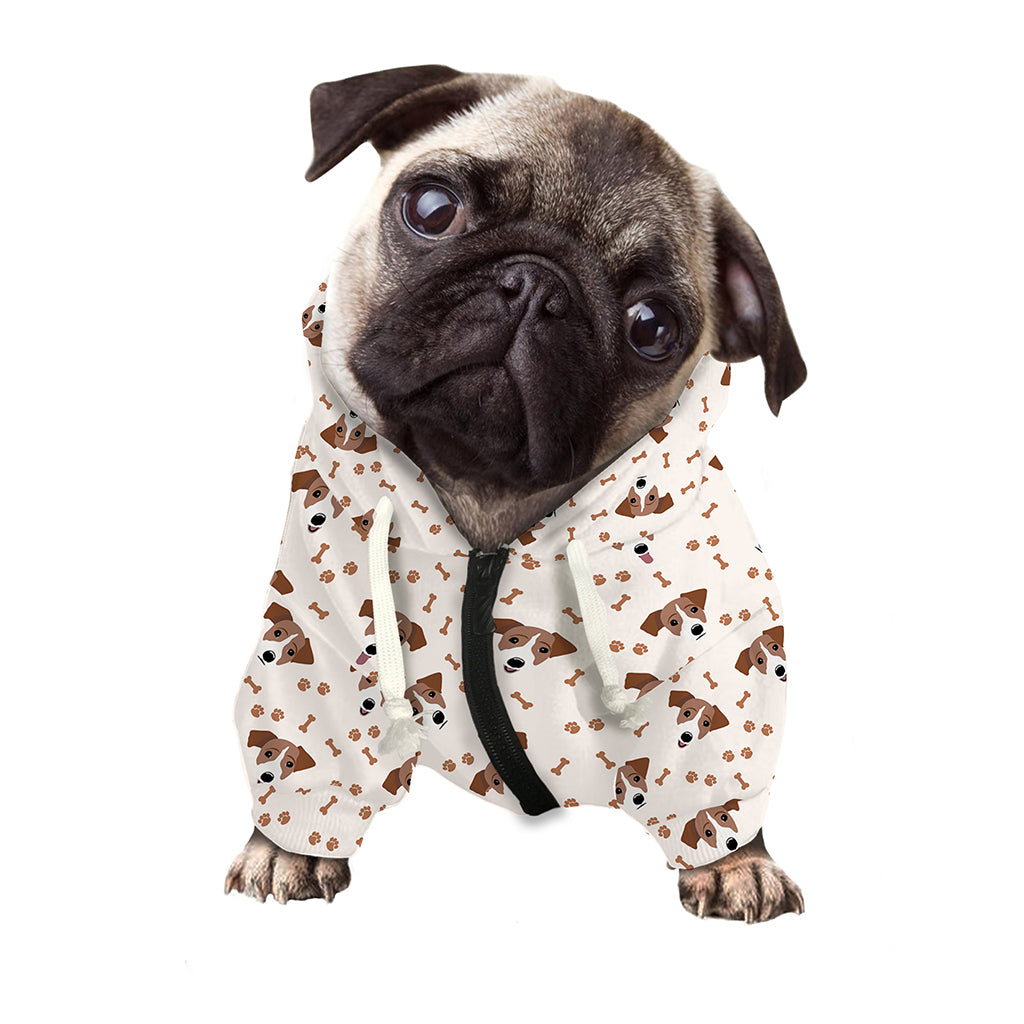 Jack Russell Terrier And Bone Print Dog Zip Up Hoodie
